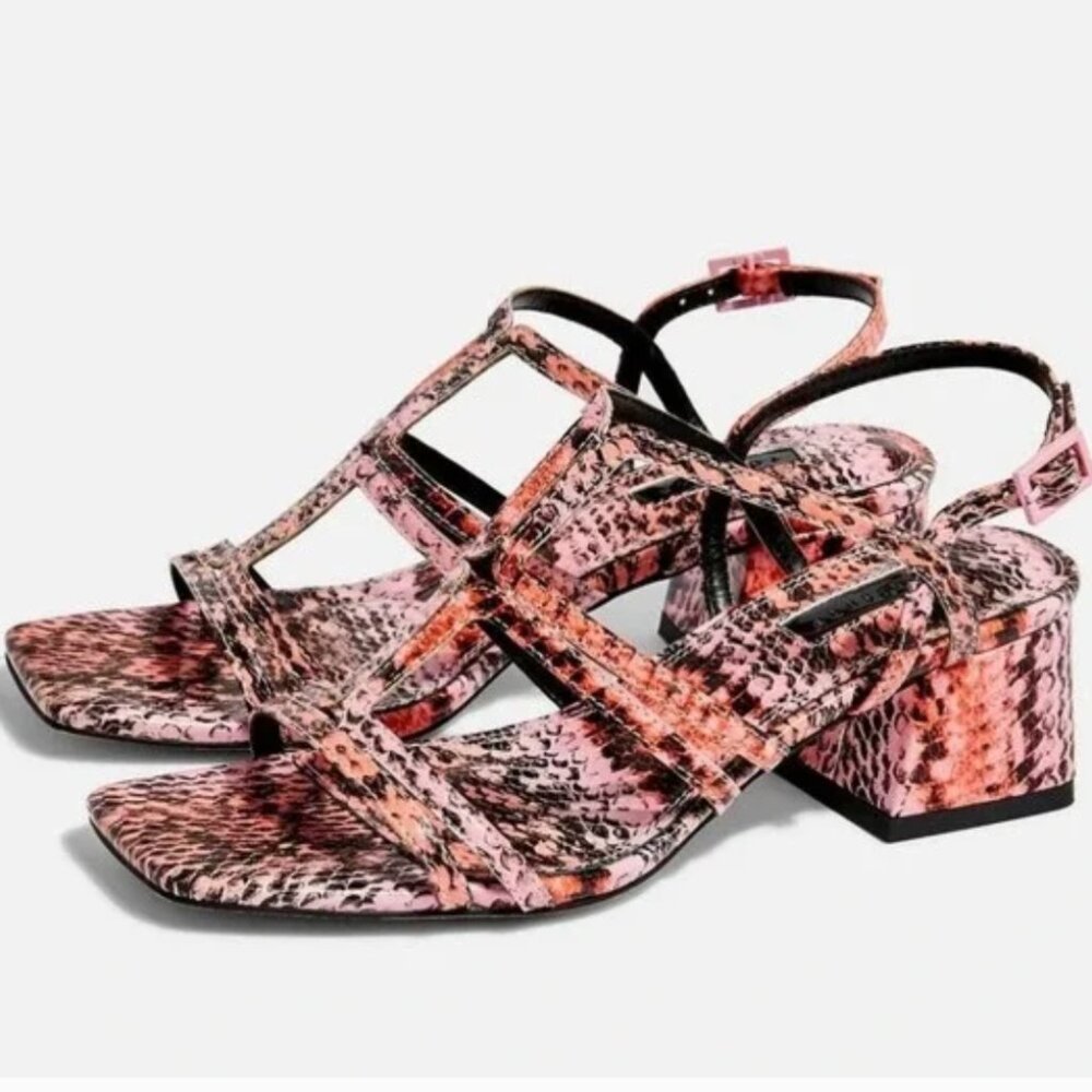 NEW TOPSHOP "Delia" Pink Snakeskin Block Heels